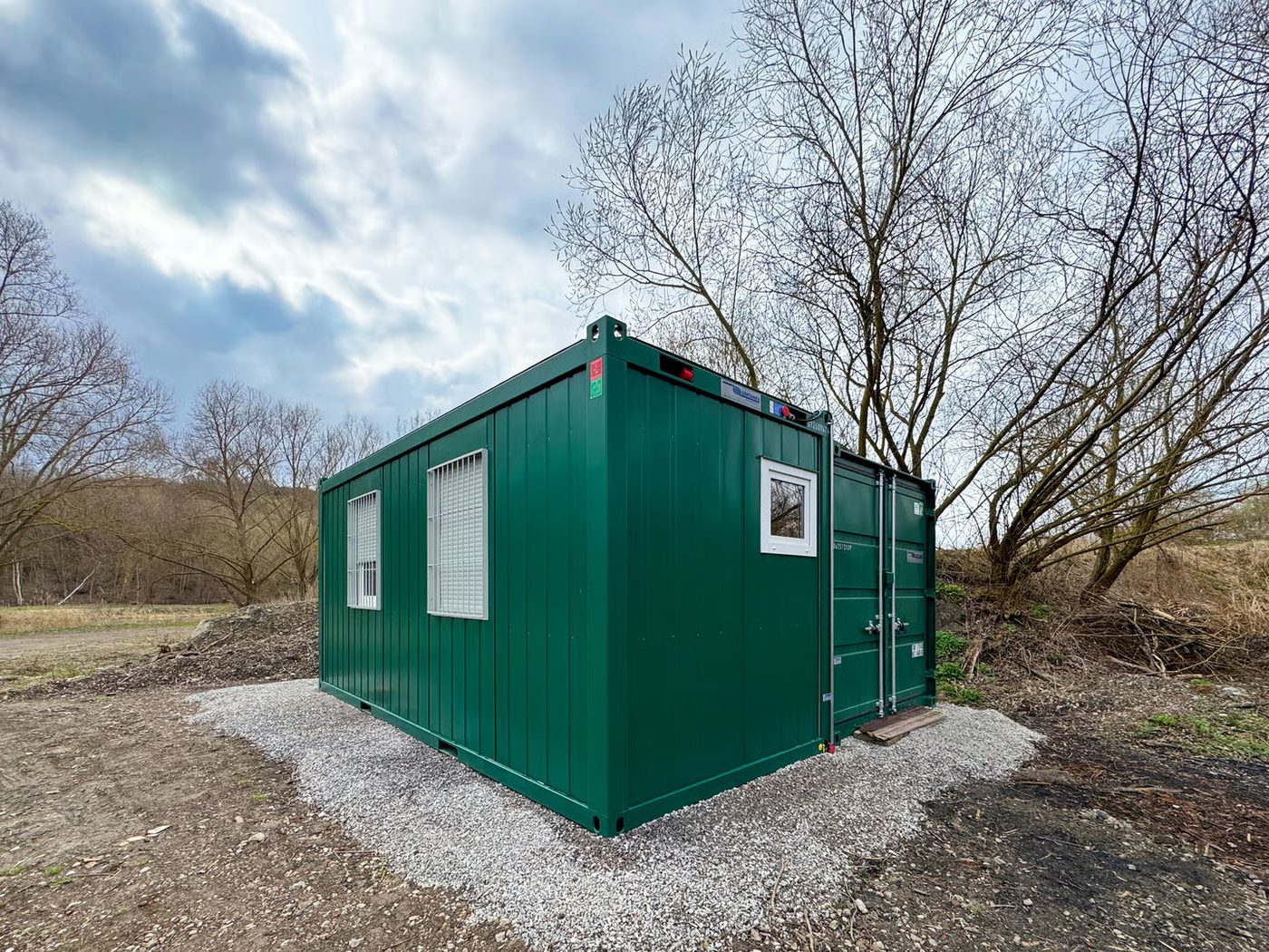 Green Cabinworx site cabin sited on a prepared base
