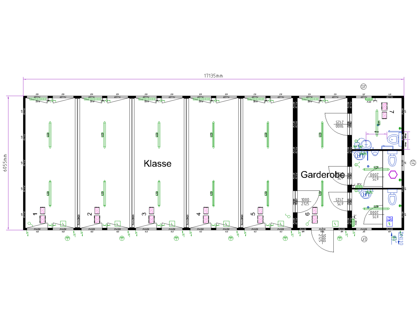 five classroom block floor plan with cloakroom