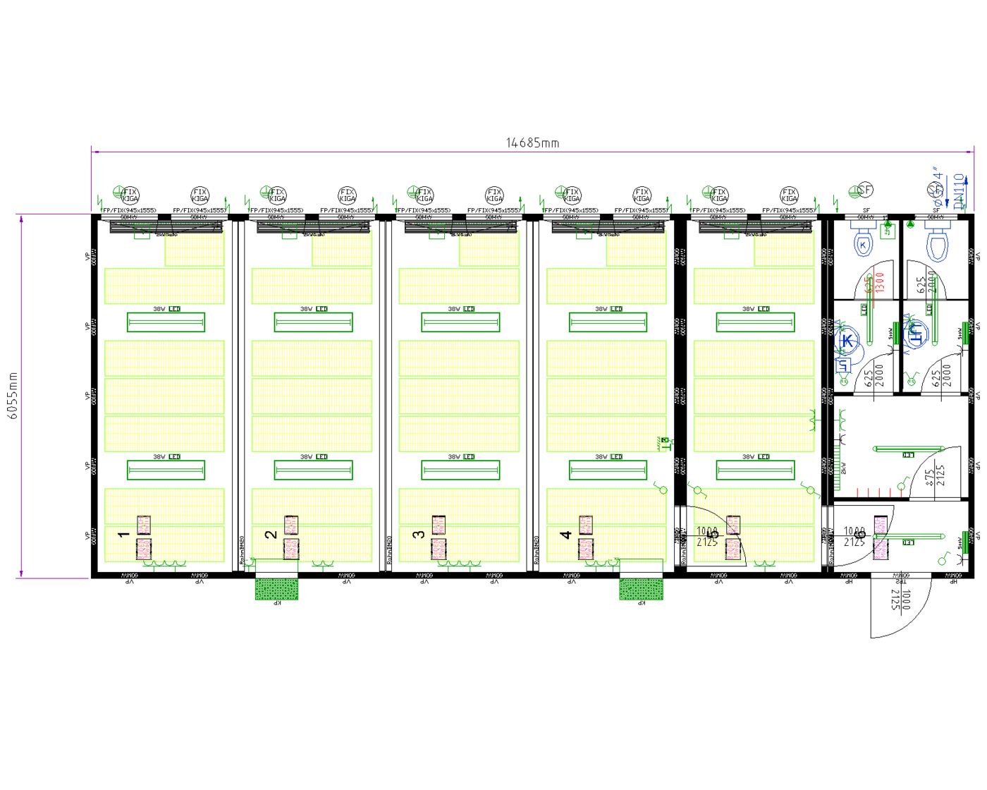 five room modular nursery floor plan with WCs