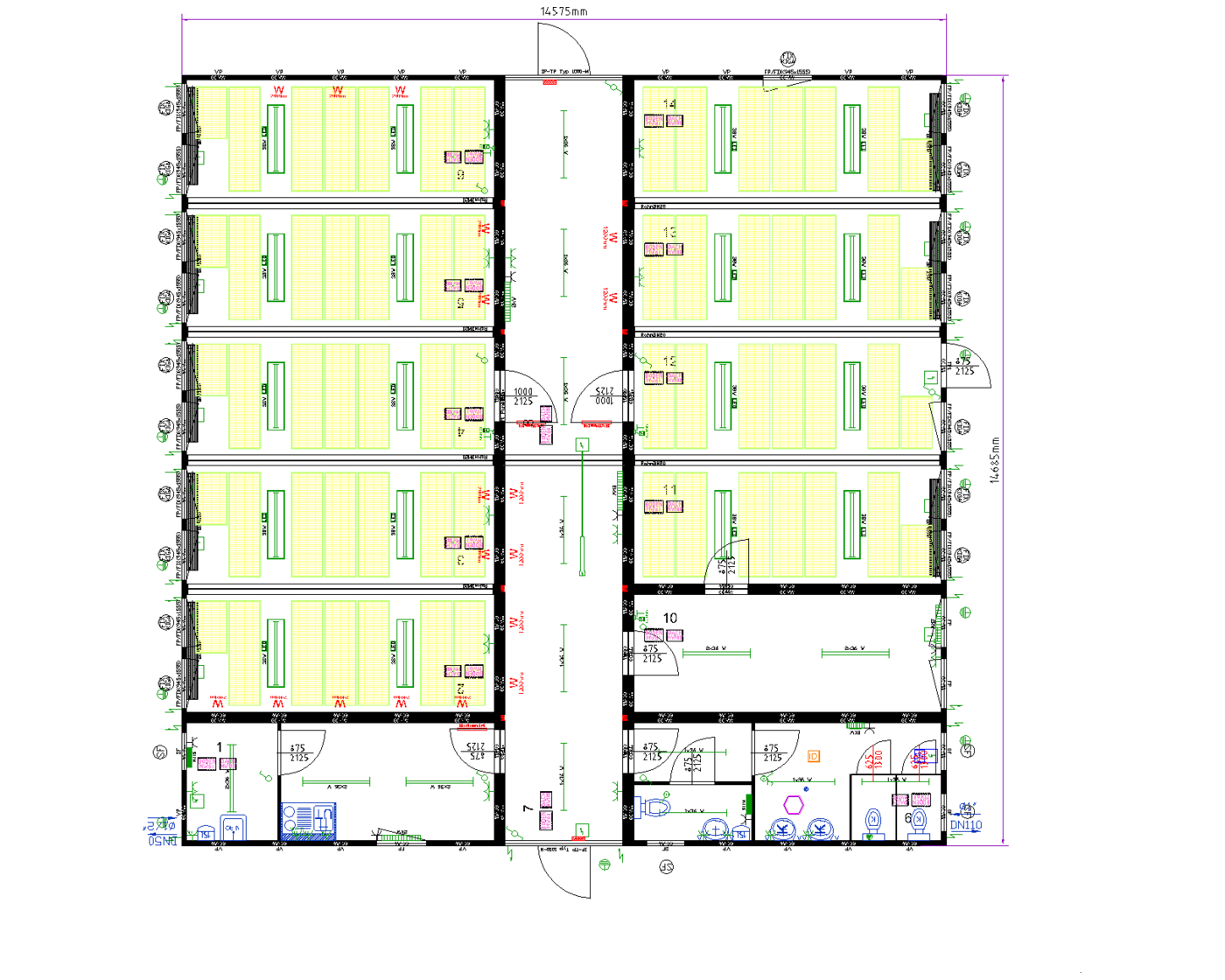 large modular nursery block floor plan with kitchen and WCs